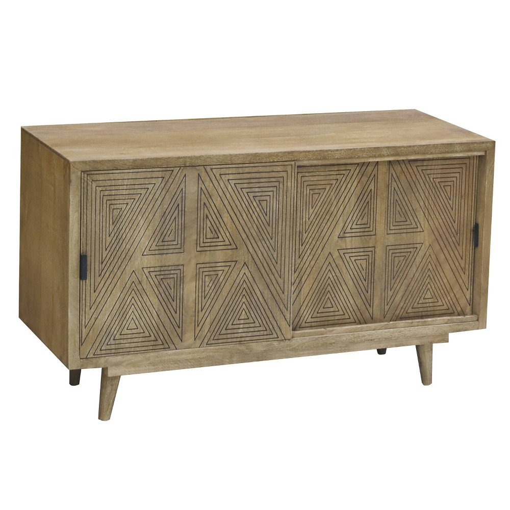 Furniture of America Amarily Storage Buffet with Sliding Doors Brown: Mid-Century Modern Mango Wood Sideboard Server