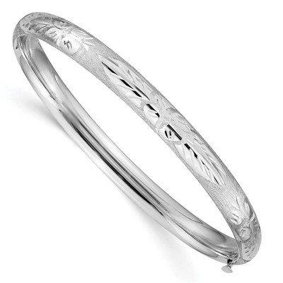 Black Bow Jewelry 6mm 14k White Gold Florentine Engraved Hinged Bangle Bracelet