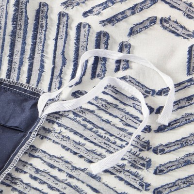 Navy Cotton Jacquard Geometric Full/Queen Duvet Cover Set