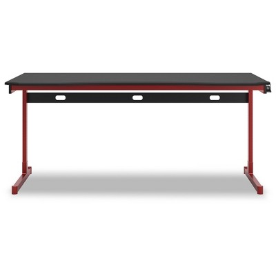 Red and Black Gaming Desk with Power Outlet and Cup Holder