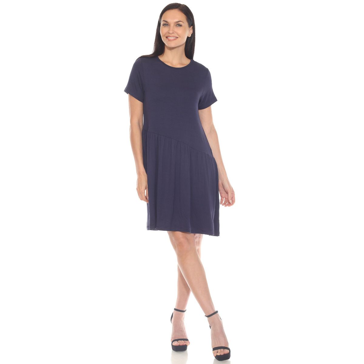 Women's Asymmetrical Waist and Short Sleeve Swing Dress - White Mark