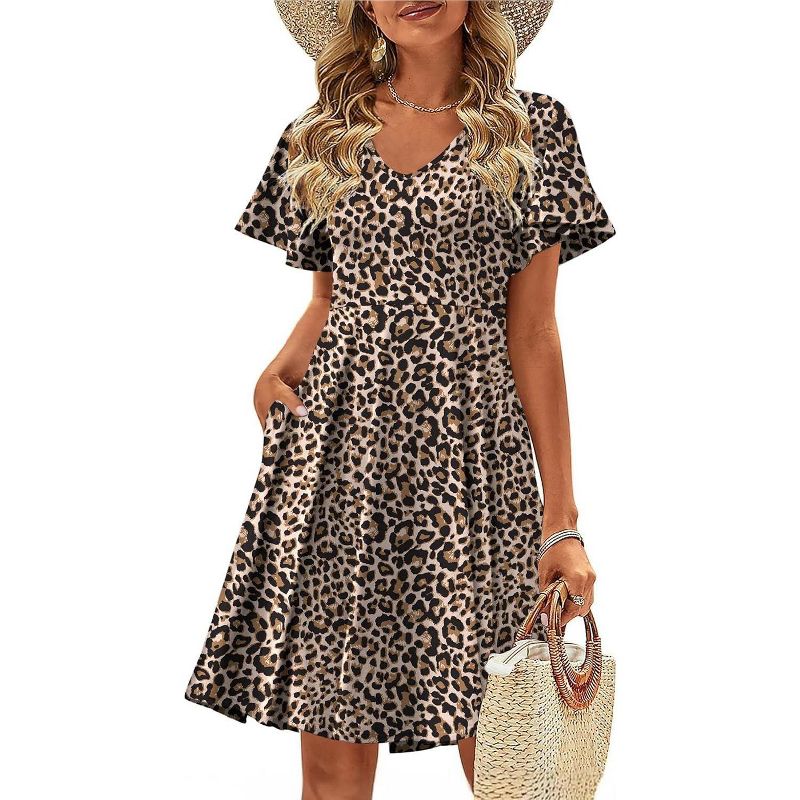 Zeagoo Womens Summer Dress Casual Swing Wedding Guest Dress Floral Ruffle Short Sleeve Sundresses Beach Mini Dress 2026 AN136 S