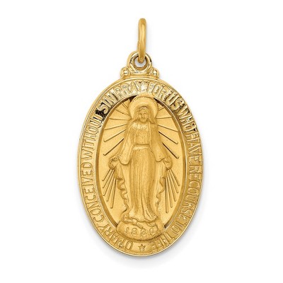 Black Bow Jewelry 14k Yellow Gold Solid 3D Oval Miraculous Medal Pendant