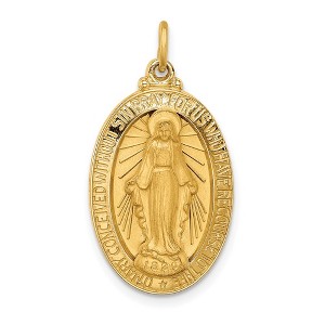 Black Bow Jewelry 14k Yellow Gold Solid 3D Oval Miraculous Medal Pendant - 1 of 4