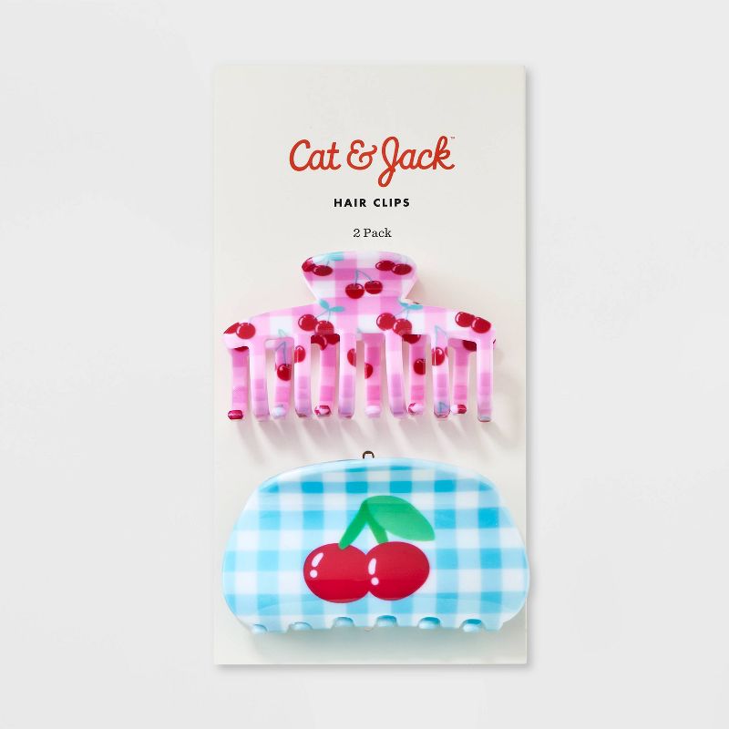 Girls&#39; 2pk Claw Clips Cherry Gingham - Cat &#38; Jack&#8482; Blue/Pink, 2 of 4