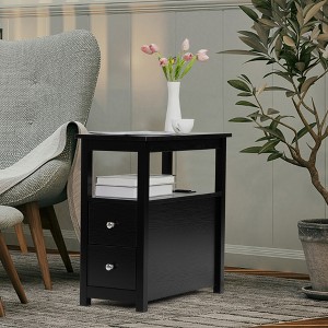 DOMETOUR End Table with Charging Station, Narrow Sofa Side Table, Wooden Nightstand for Bedroom Living Room, Black - 1 of 4