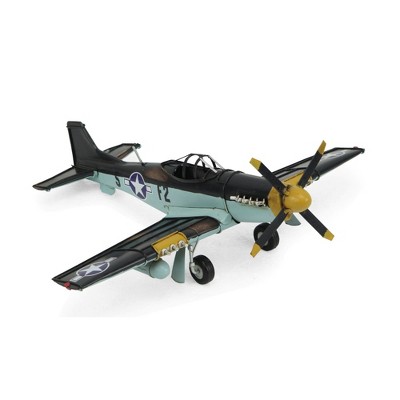 HomeRoots 5" Black and Yellow Metal Hand Painted 1940's P-51 Mustang Model Airplane
