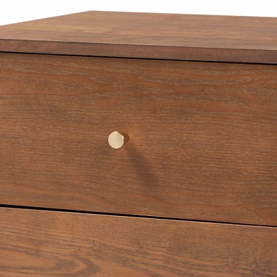 Ash Walnut 2-Drawer Mid-Century Modern Nightstand
