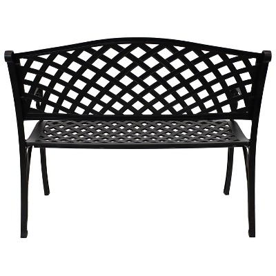Sunnydaze Black Cast Aluminum Double Seating Lawson Bench