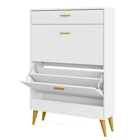 Tribesigns Slim Shoe Cabinet with Adjustable Shelves and Open Shelf