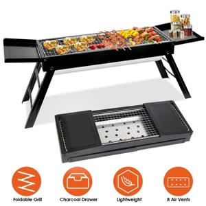 NAYSAYE Grill Racks Portable Foldable BBQ Grill with Charcoal Drawer for Outdoor Cooking, Black, 34.25"*8.85"*12" - 1 of 4