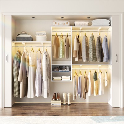 96'' Space-saving Floating Closet Organizer,  Wall-mounted Closet System with Shelves and Hanging Rods