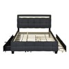 HomeRoots Black Tufted Upholstered Lighted Queen Bed Frame With Trundle And USB And Drawers - 4 of 4