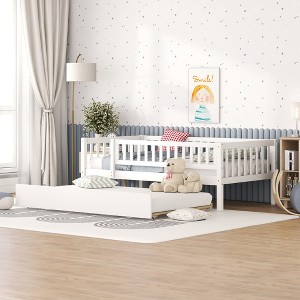 Twin Size Wood Daybed with Trundle and Fence Guardrails - 1 of 4