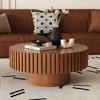 Round Solid Wood Handcrafted Relief Coffee Table with Sturdy MDF Pedestal, Olive-Shaped Design and Easy Assembly - 3 of 4