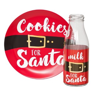 American Atelier Cookies for Santa, 2-Piece Set, Cookie Plate and Milk Jug, Christmas Eve Santa Cookie Plate and Bottle, Holiday Decorations - 1 of 4