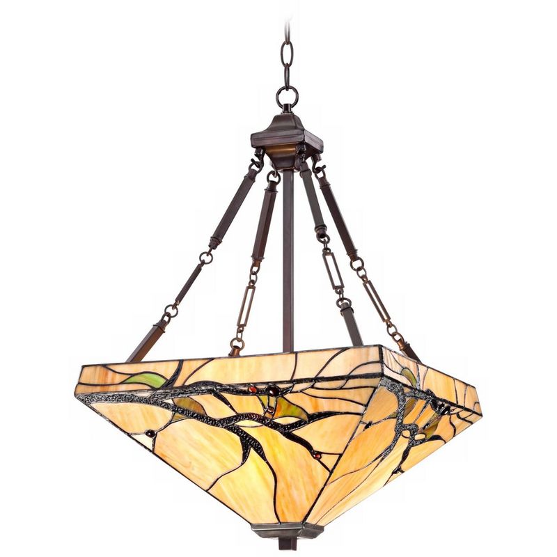 Robert Louis Tiffany Bronze Pendant Chandelier 17" Wide Rustic Budding Branch Stained Art Glass 3-Light Fixture for Dining Room House Kitchen Island, 1 of 10