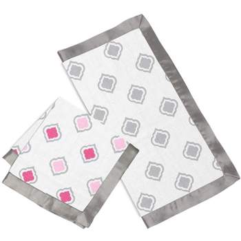Bacati - Moroccan Tiles Pink/Gray Muslin 2 pc Security Blankets
