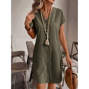 Clearlove Womens T-shirt Dresses Button Down Linen V Neck Short Sleeve 2026  Summer Casual House Loungh Wear : Target