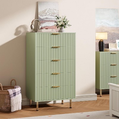 Fluted 3/5/6/8 Drawer Storage Dresser, Tall Modern Chest with Ample Deep Drawers and Wide Top, Wooden Organizer for Living Room, Hallway