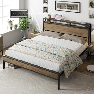 AMERLIFE Platform Bed Frame with Charging Station Storage Headboard, Noise-Free - 1 of 4