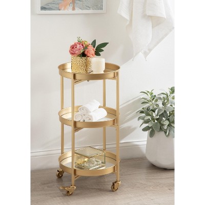 Celia Gold Round Metal 3-Tier Bar Cart with Storage