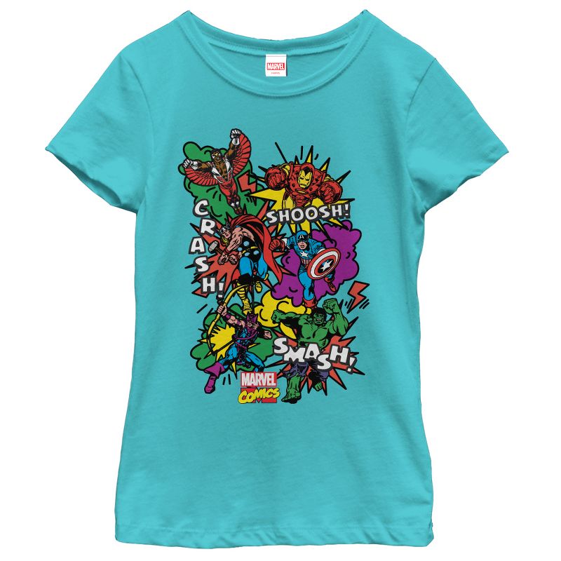 Girl's Marvel Comic Book Sound Effects T-Shirt, 1 of 4