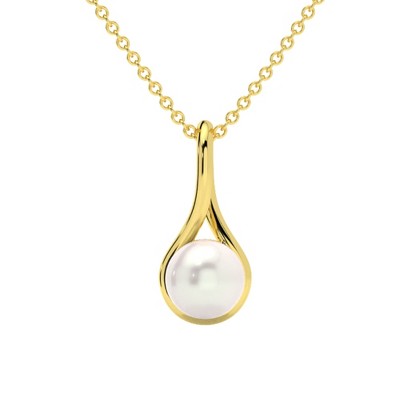 Pompeii3 7mm Pearl Solitaire Pendant 14k Gold 18" Necklace 18mm Tall