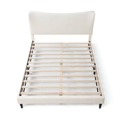 Cream Upholstered Queen Bed with Nailhead Trim and Slats