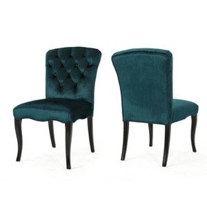 Set of 2 Hallie Tufted New Velvet Dining Chairs Teal - Christopher Knight Home, Blue
