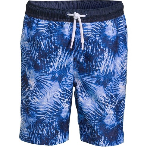 Boys Blue Palm Print Swim Shorts, 1