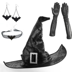 WOPET Halloween Witch Costume Set - Adult Women Wizard Cosplay with Necklaces, Earrings, and Gloves - 1 of 1