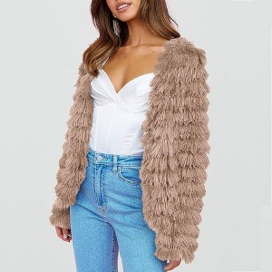 Coolmee Women's Fall Open Front Cardigan Faux Fur Coat Vintage Parka Shaggy Jacket Warm Coat Tops - 1 of 3