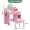 Kids Vanity with Lighted Mirror & Stool for Girls, Makeup Vanity Desk with Bookshelf, Wooden Pretend Play Dressing Table with 3 Color Modes - 3 of 4