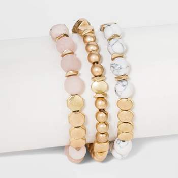 Semi-Precious White Howlite & Sunstone Stretch Multi-Strand Bracelet Set - Universal Thread™ Worn Gold