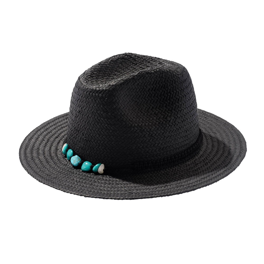 Kendra Scott Lincoln Straw Stone Hat - Black/Turquoise