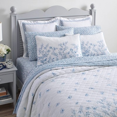 Flora Blue Reversible Cotton Twin Quilt Set
