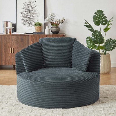 APRILSOUL 48.80"Compressible Corduroy Round Chair with Cushioned Backrest - Modern Comfort Seating