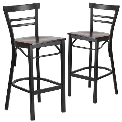 Emma and Oliver 2 Pack Two-Slat Ladder Back Metal Restaurant Barstool