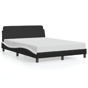 vidaXL Faux Leather Bed Frame with Headboard - Double Bed, Black/White, Plywood Slats, Metal, Pine Wood - 81.9"x55.9"x29.3" - 1 of 4