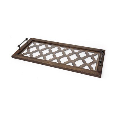 HomeRoots 35" Silver Wood Indoor Outdoor Tray With Handles