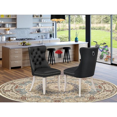 East West Furniture DAP2F12 Dallas Parson Dining Chairs - Button Tufted Nailhead Trim Dark Gray faux Leather Upholstered Chairs, Set of 2, linen white