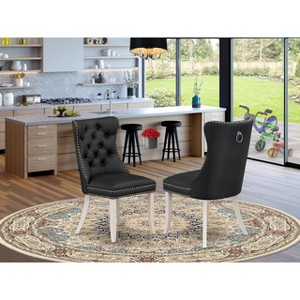 East West Furniture DAP2F12 Dallas Parson Dining Chairs - Button Tufted Nailhead Trim Dark Gray faux Leather Upholstered Chairs, Set of 2, linen white - 1 of 4