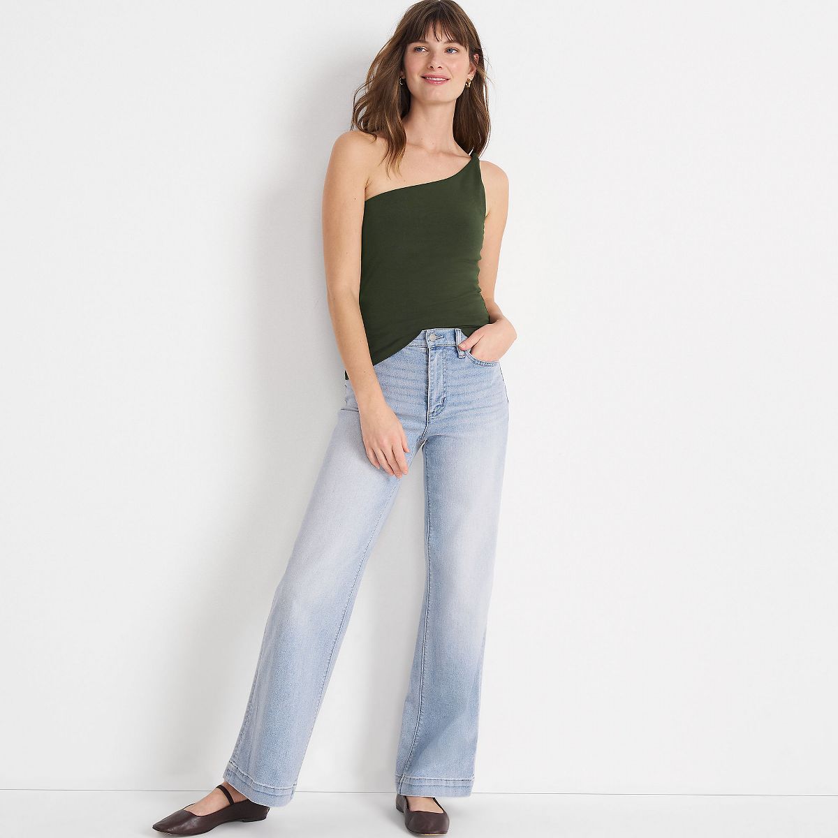 Lands' End Women's Slender One Shoulder Top - thumbnail 8