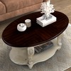 42" Oval Wood Coffee Table, 2-Tier Solid Wood Cocktail Table, Antiqued Two-Tone Finish, Open Storage Shelf, Cherry-- Frevyn - 2 of 4