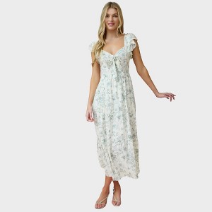 August Sky Women's Front Mock Tie Sweetheart Neckline Floral Midi Dress - 1 of 4