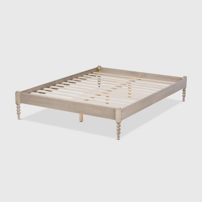 Antique White Oak Queen Wood Platform Bed Frame with Turned Legs
