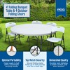 Plastic Development Group 4 Foot Round Fold In Half Folding Banquet Table and 4 Pack of Outdoor Plastic Folding Party Chair, White - 3 of 4
