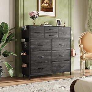 10-Drawer Fabric Dresser, Sturdy Metal Frame Organizer Unit with Side Pockets and Hooks for Bedroom, Living Room, Hallway, Black - 1 of 1
