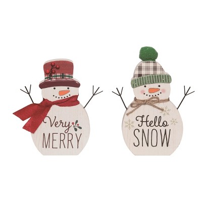 Transpac MDF Decked Out Snowman Decor Set of 2 Christmas Home Decorations